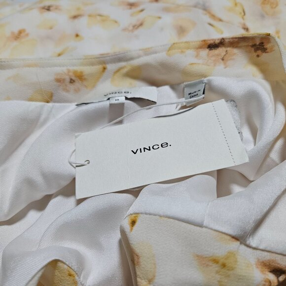Vince Floral Asymmetrical Skirt Womens Size Medium Cream Yellow Maxi Side Zip - Picture 8 of 11
